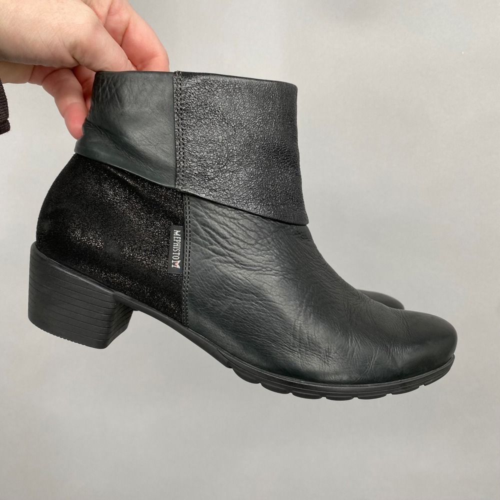 Mephisto Iris Black Leather Glitter Ankle Boots Women Size 7.5 Air Jet
Booties